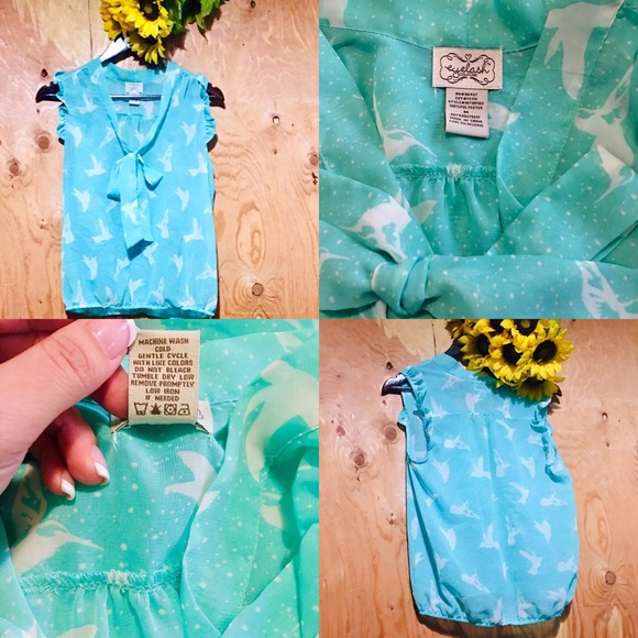 Mint Humming Bird Ruffle + Ribbon Tie Tank M - Picture 4 of 6